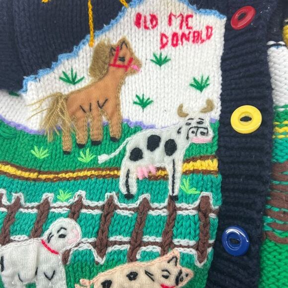 Vintage Fairy Tales on Parade 1989 Cardigan Sweater Ole Mac Donalds Farm Toddler - Picture 2 of 9